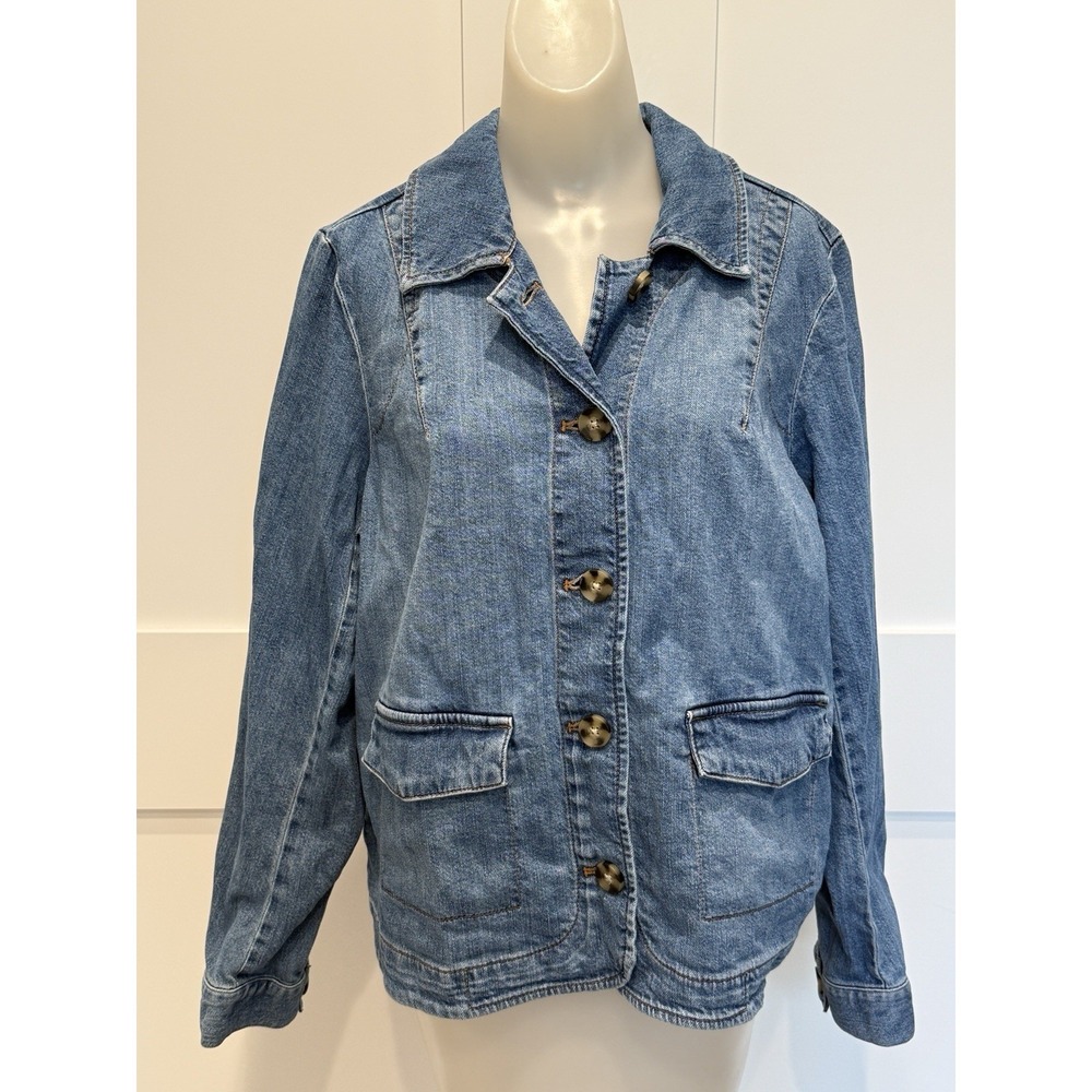 J. Jill Denim Womens Size M Tall Blue Jean Jacket-Classic-Casual 100% Cotton